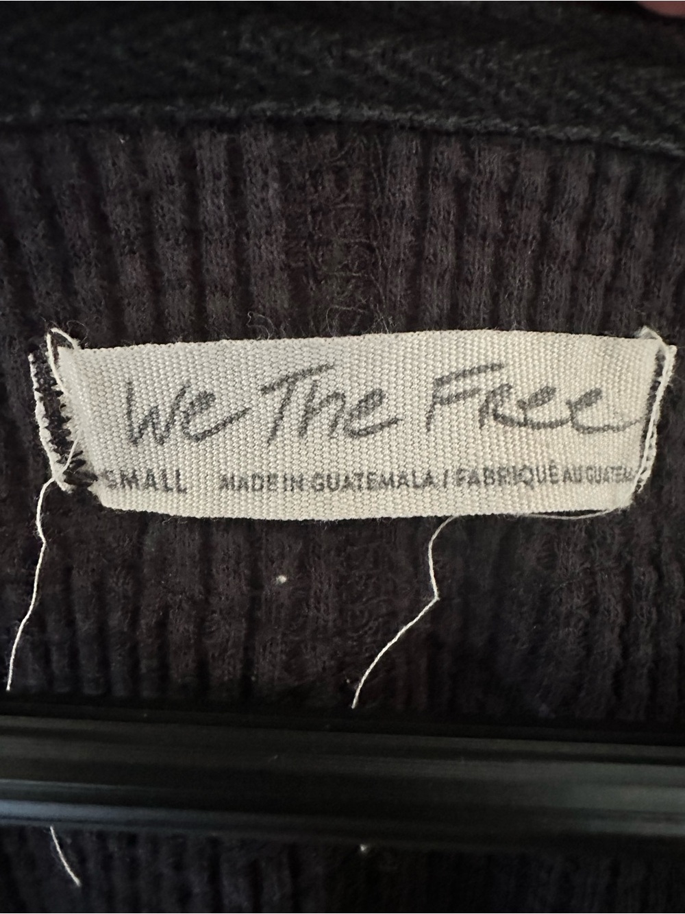 We The Free Relaxed Oversized Black Waffle Knit Thermal Top Sz Small - Picture 2 of 9